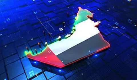 Animated map of the UAE featuring the national flag, highlighting the country's geographical outline and identity.